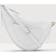 coccinelle γυναικεία δερμάτινη τσάντα crossbody ασύμμετρη με σταμπωτό λογότυπο `snuggie s` - e1qdk-1