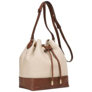 la martina γυναικεία δερμάτινη τσάντα bucket δίχρωμη με ανάγλυφο λογότυπο - lmba01457m εκρού