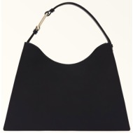 furla γυναικεία δερμάτινη τσάντα ώμου μονόχρωμη με λογότυπο πίσω `nuvola l` - wb01246-bx2045 μαύρο
