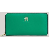 tommy hilfiger γυναικείο πορτοφόλι μονόχρωμο με μεταλλικό λογότυπο - aw0aw16094 πράσινο