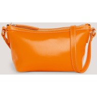 tommy hilfiger γυναικεία δερμάτινη τσάντα crossbody μονόχρωμη - aw0aw16199 πορτοκαλί