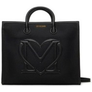 love moschino γυναικεία τσάντα tote μονόχρωμη με ανάγλυφες λεπτομέρειες - jc4277pp0ikh1 μαύρο