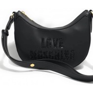 love moschino γυναικεία τσάντα ώμου μονόχρωμη με λογότυπο με παγιέτες - jc4289pp0ikk0 μαύρο