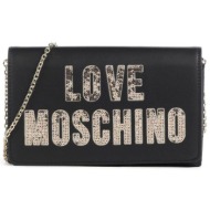 love moschino γυναικεία τσάντα crossbody μονόχρωμη με λογότυπο με παγιέτες - jc4293pp0ikk1 μαύρο