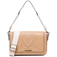 love moschino γυναικεία τσάντα crossbody μονόχρωμη με ανάγλυφες λεπτομέρειες - jc4323pp0ikr0 καμηλό