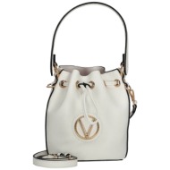 valentino γυναικεία τσάντα bucket μονόχρωμη με μεταλλικό μονόγραμμα `katong` - 56kvbs7qs02/kat λευκό