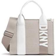 dkny γυναικεία τσάντα χειρός μονόχρωμη με ανάγλυφο λογότυπο `holly` - r41agc82 μπεζ