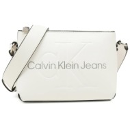 ck jeans γυναικεία τσάντα crossbody με ανάγλυφο λογότυπο μπροστά - k60k610681 λευκό