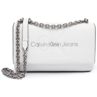 ck jeans γυναικεία τσάντα crossbody μονόχρωμη με logo print μπροστά - k60k611866 λευκό