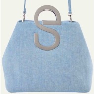 stine goya γυναικεία denim τσάντα tote μονόχρωμη με μεταλλικό μονόγραμμα `icon` - sg5768 denim blue