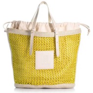 kooreloo γυναικεία τσάντα με πλεκτό σχέδιο `the cabas beachbag lime fishnet` - 2024ss.1008.3600 κίτρ