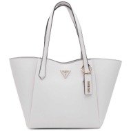 guess γυναικεία τσάντα tote μονόχρωμη με μεταλλική λεπτομέρεια `iwona` - hwvg9309230 λευκό
