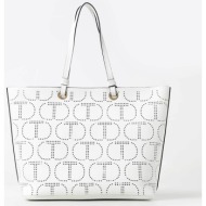 twinset γυναικεία τσάντα shopper με διάτρητο λογότυπο - 241td8030 λευκό