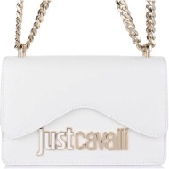 just cavalli γυναικεία τσάντα crossbody μονόχρωμη με μεταλλικό λογότυπο - 76ra4bbazs766 λευκό