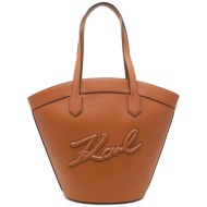 karl lagerfeld γυναικεία δερμάτινη τσάντα tote μονόχρωμη με ανάγλυφο λογότυπο `k/signature tulip m` 