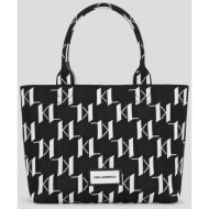 karl lagerfeld γυναικεία τσάντα tote με all-over monogram print και contrast logo patch `k/monogram 
