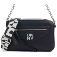 dkny γυναικεία δερμάτινη τσάντα crossbody μονόχρωμη με μεταλλικό λογότυπο `greenpoint` - r41ekb91 μα