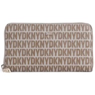 dkny γυναικείο πορτοφόλι με all-over contrast logo print `perri` - r4112c85 μπεζ