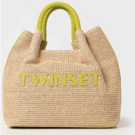 twinset γυναικεία ψάθινη τσάντα χειρός με κεντημένο λογότυπο - 241td8281 κίτρινο