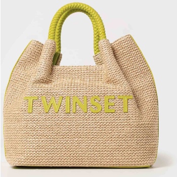 twinset γυναικεία ψάθινη τσάντα χειρός με κεντημένο