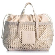 kooreloo γυναικεία τσάντα με πλεκτό σχέδιο `the tote beachbag sand fishnet` - 2024ss.1009.2100 εκρού