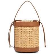 lancaster γυναικεία τσάντα bucket ψάθινη με δερμάτινα τελειώματα `cannage rotin petit seau m` - 480-