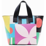 desigual γυναικεία τσάντα tote με all-over πολύχρωμο γεωμετρικό patchwork print `nochentera valdivia