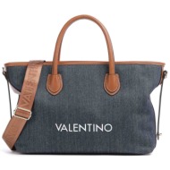 valentino γυναικεία denim τσάντα tote μονόχρωμη βαμβακερή με contrast logo print `leith` - 56kvbs7qh