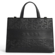 gaudi γυναικεία τσάντα χειρός μονόχρωμη με all-over ανάγλυφο μονόγραμμα `linea ada` - v4ae-11530 μαύ