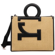 roccobarocco γυναικεία τσάντα tote μονόχρωμη με contrast μονόγραμμα `iconic l` - 66krbrb11502 μπεζ