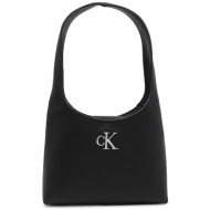 ck jeans γυναικεία τσάντα ώμου μονόχρωμη με μεταλλικό μονόγραμμα - k60k611820 μαύρο