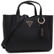 guess γυναικεία τσάντα χειρός μονόχρωμη με μεταλλική λεπτομέρεια `iwona` - hwvg9309060 μαύρο