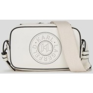 karl lagerfeld γυναικεία δερμάτινη τσάντα crossbody μονόχρωμη με διάτρητο λογότυπο `k/circle` - 241w