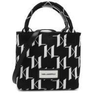 karl lagerfeld γυναικεία τσάντα χειρός με all-over monogram print και contrast logo patch `k/monogra