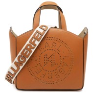 karl lagerfeld γυναικεία δερμάτινη τσάντα χειρός μονόχρωμη με διάτρητο λογότυπο `k/circle s` - 241w3