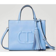 twinset γυναικεία τσάντα χειρός με ανάγλυφο λογότυπο - 241td8022 γαλάζιο
