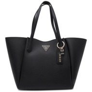guess γυναικεία τσάντα tote μονόχρωμη με μεταλλική λεπτομέρεια `iwona` - hwvg9309230 μαύρο