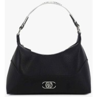 ynot? γυναικεία τσάντα ώμου μονόχρωμη με μεταλλική πλάκα με λογότυπο `cindy` - cin001s4 μαύρο