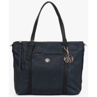 ynot? γυναικεία τσάντα shopper μονόχρωμη με all-over print και διακοσμητικό μπρελόκ `cloud` - clo013