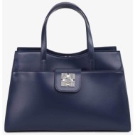ynot? γυναικεία τσάντα tote μονόχρωμη με μεταλλική λεπτομέρεια `lucy` - luy008s4 μπλε σκούρο