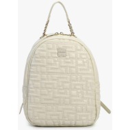 ynot? γυναικείο backpack μονόχρωμο με all-over ανάγλυφο γεωμετρικό pattern `stitch` - stc006s4 κρέμ