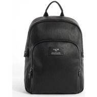 gaudi ανδρικό backpack μονόχρωμο με logo patch μπροστά - v4ae-11253 μαύρο
