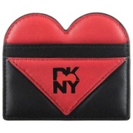dkny γυναικεία δερμάτινη θήκη για κάρτες δίχρωμη με contrast λογότυπο `heart of ny` - r411zf07 μαύρο