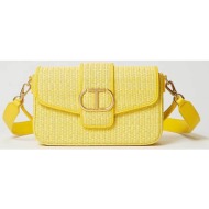 twinset γυναικεία τσάντα ώμου ψάθινη μονόχρωμη με οβάλ λογότυπο `amie` - 241td8090 κίτρινο
