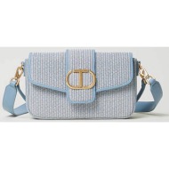 twinset γυναικεία τσάντα ώμου ψάθινη μονόχρωμη με οβάλ λογότυπο `amie` - 241td8090 γαλάζιο