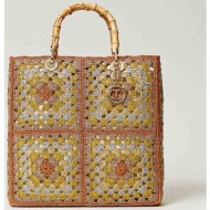 twinset γυναικεία τσάντα shopper πολύχρωμη πλεκτή με μεταλλική λεπτομέρεια - 241td8200 πολύχρωμο