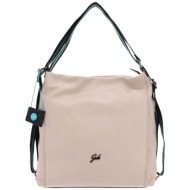 gabs γυναικεία δερμάτινη τσάντα ώμου μονόχρωμη με μεταλλικό λογότυπο `aissa tg` - g009590t3x2428 κρέ