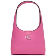 ck jeans γυναικεία τσάντα ώμου μονόχρωμη με logo - k60k610843 ροζ