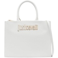 just cavalli γυναικεία τσάντα χειρός μονόχρωμη με μεταλλικό λογότυπο - 76ra4bb1zs766 λευκό