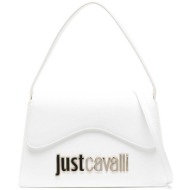just cavalli γυναικεία mini τσάντα χειρός μονόχρωμη με μεταλλικό λογότυπο - 76ra4bb4zs766 λευκό